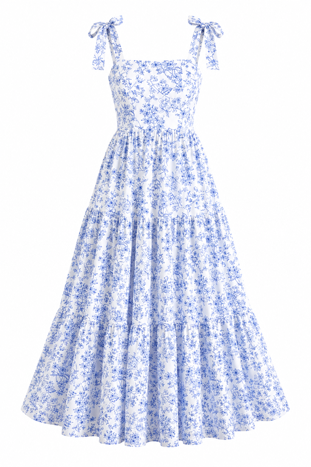Blue & White Floral Maxi Dress | Tie Shoulder Sundress