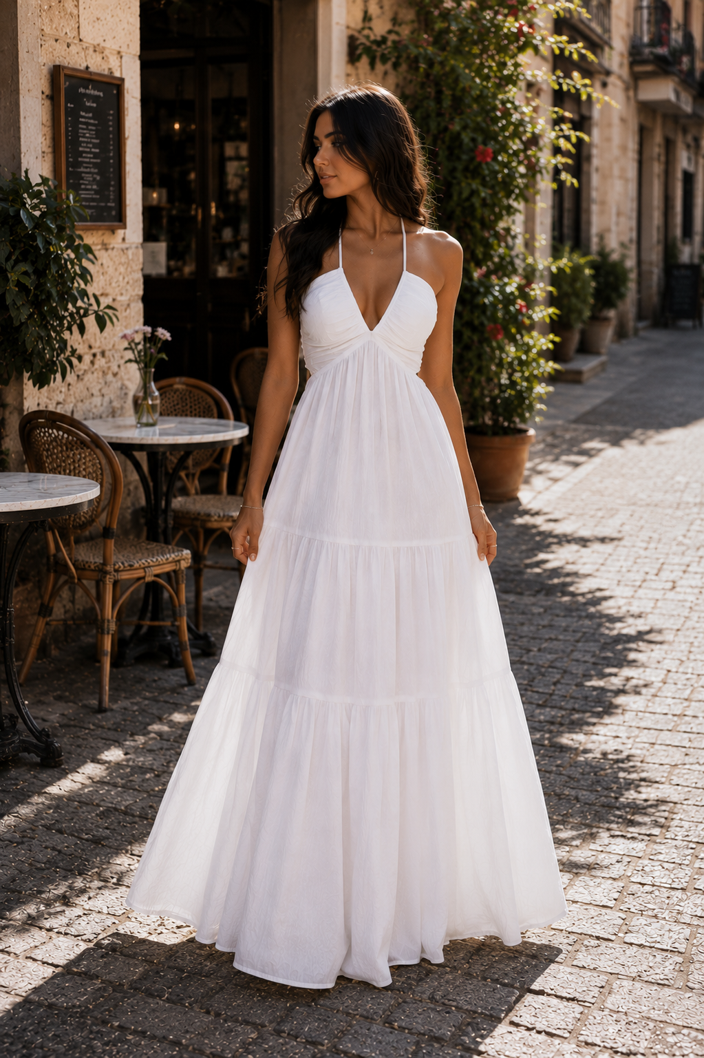 White Halter Maxi Dress | Backless Tie-Back Summer Dress