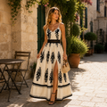 Elegant Side Slit White & Black Maxi Dress