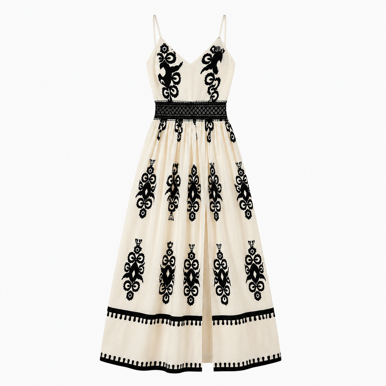 Elegant Side Slit White & Black Maxi Dress