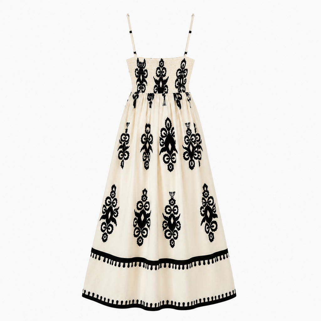Elegant Side Slit White & Black Maxi Dress